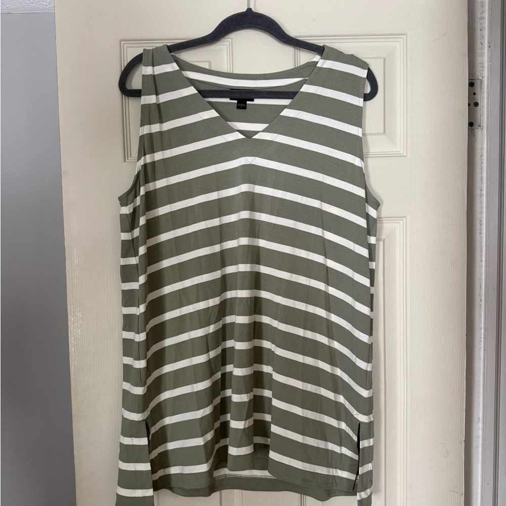 J. Jill Olive Green and White Striped V-Neck Tank
